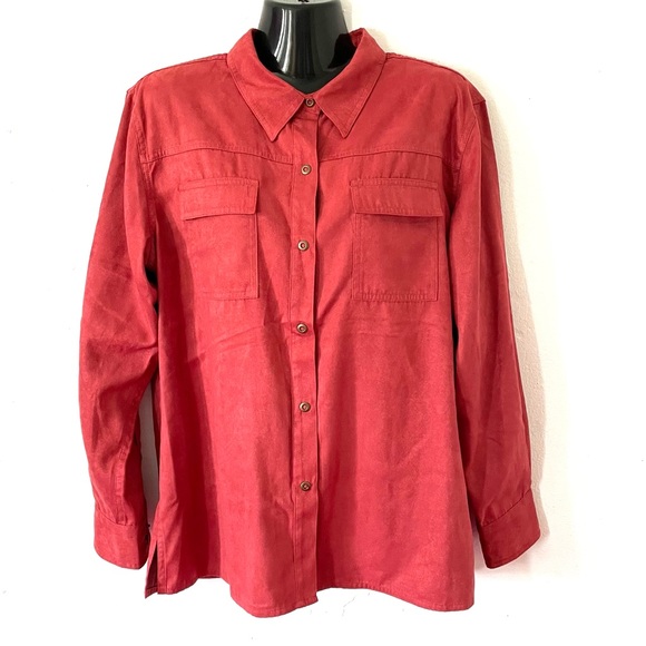 Chicos Orange rust faux suede button down shirt - Picture 1 of 7